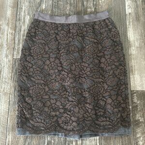 LOFT PETITE BEAUTIFUL LACE BROWN SKIRT, SIZE, 00P